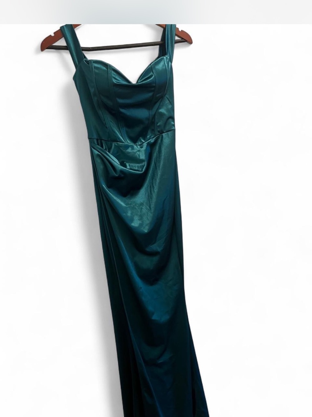 Satin Teal Maxi Dress with Sweetheart Neckline - Women Dresses